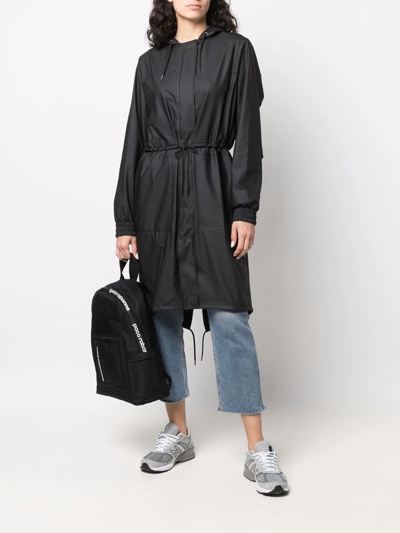 Shop Rains Drawstring Hooded Raincoat In Schwarz