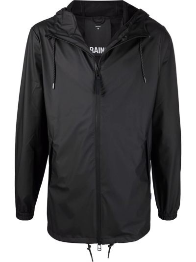 Shop Rains Drawstring Hooded Jacket In Black