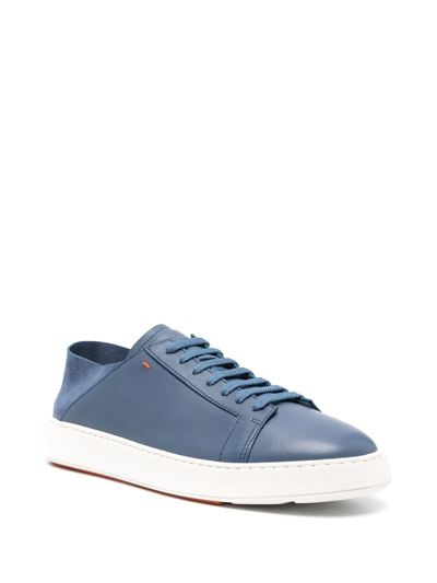 Shop Santoni Leather Low-top Sneakers In Blau