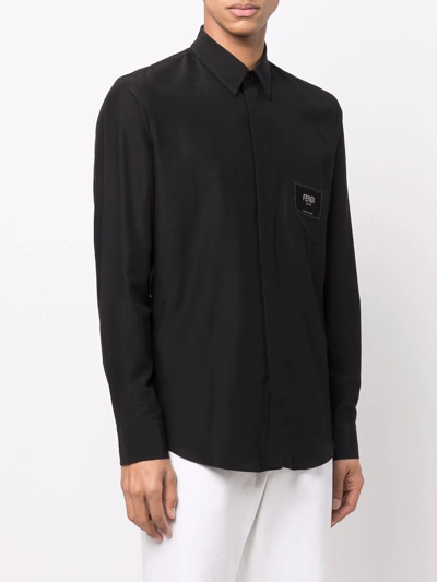 Shop Fendi Logo-patch Button-up Shirt In Schwarz