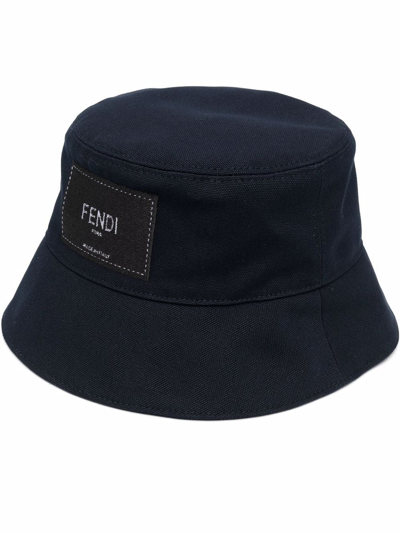 Shop Fendi Logo-patch Bucket Hat In Blau