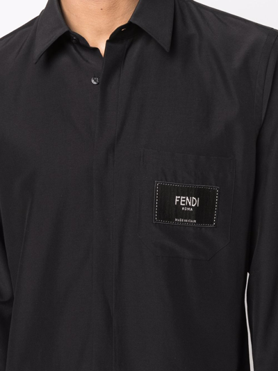 Shop Fendi Logo-patch Button-up Shirt In Schwarz