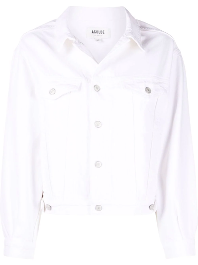 Shop Agolde Drop-shoulder Organic-cotton Denim Jacket In Weiss