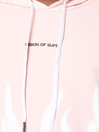 Shop Vision Of Super Flame-print Cotton Hoodie In Rosa