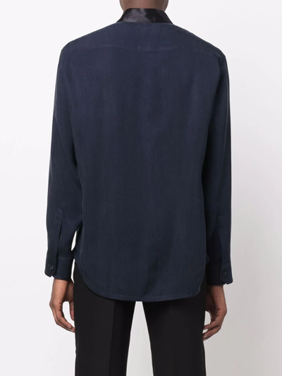 Shop Giorgio Armani Band Collar Long-sleeve Shirt In Blau