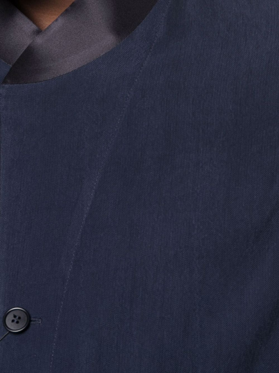 Shop Giorgio Armani Band Collar Long-sleeve Shirt In Blau