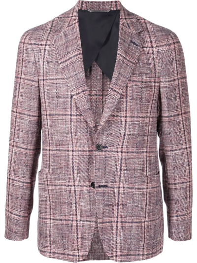 Shop Canali Single-breasted Check-print Blazer In Rosa