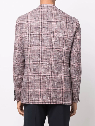 Shop Canali Single-breasted Check-print Blazer In Rosa