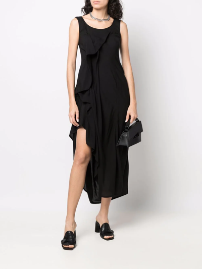 Shop Yohji Yamamoto Ruffle-trim Detail Dress In Schwarz
