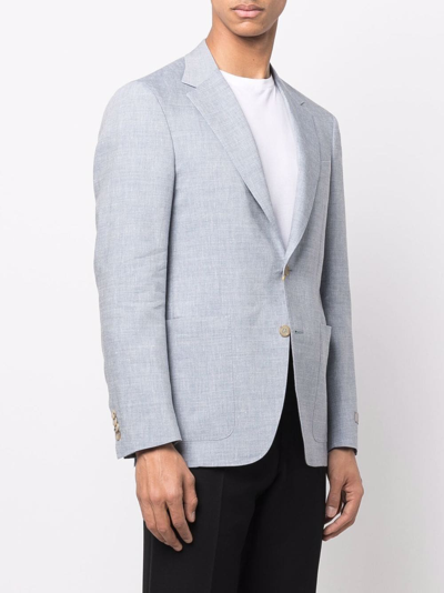 Shop Canali Single-breasted Linen-wool Blazer In Blau