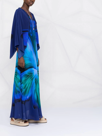 Shop Alberta Ferretti Butterfly-print Silk Kaftan Dress In Blau