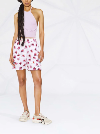 Msgm Floral-print Cotton Shorts In Weiss