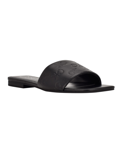 Shop Calvin Klein Women's Milana Logo Slide Flat Sandals Women's Shoes In Black