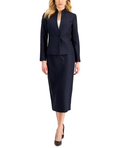 Shop Le Suit One-button Midi Skirt Suit, Regular And Petite Sizes In Navy