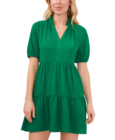 Shop Cece Women's Short Sleeve Tiered V-neck Baby Doll Dress In Lush Green