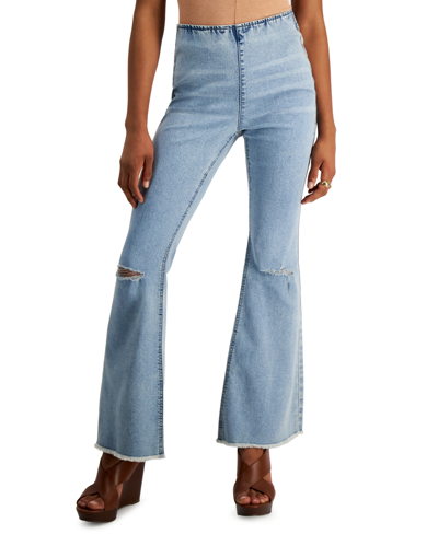 Shop Tinseltown Juniors' High Rise Pull-on Flare-leg Jeans In Light Wash