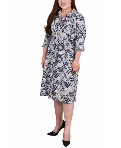 Shop Ny Collection Plus Size Printed Shirt Dress In Blue White