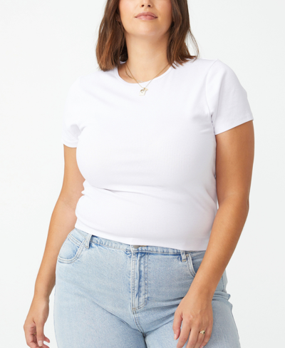 Shop Cotton On Trendy Plus Size The One Rib Crew Short Sleeve T-shirt In White