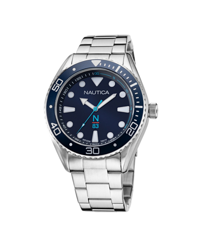 Shop Nautica N83 Men's Silver-tone Stainless Steel Bracelet Watch 44mm