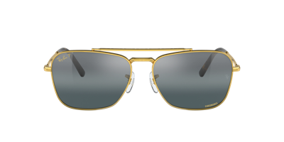 Ray Ban New Caravan Sunglasses Gold Frame Blue Lenses Polarized 58-15 In Polar Clear Gradient Dark Blue