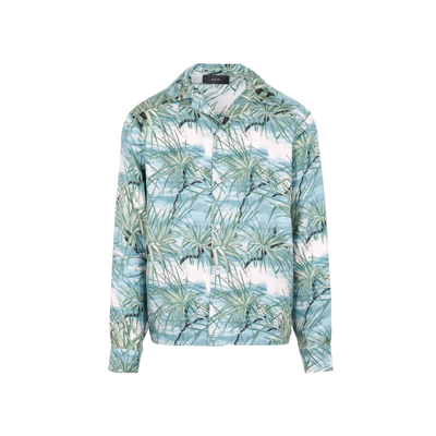 Shop Amiri Silk Aloha Bowling Shirt In Blue