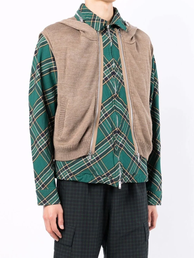 Shop Undercover Knitted Gilet Check-print Shirt Jacket In Grün