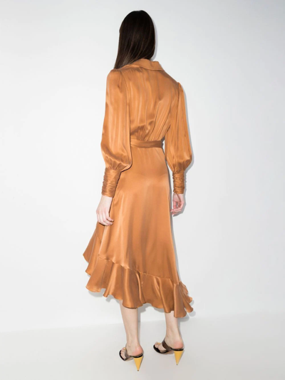 Shop Zimmermann Silk Wrapped Midi Dress In Brown