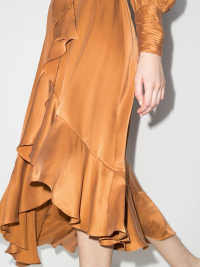 Shop Zimmermann Silk Wrapped Midi Dress In Brown