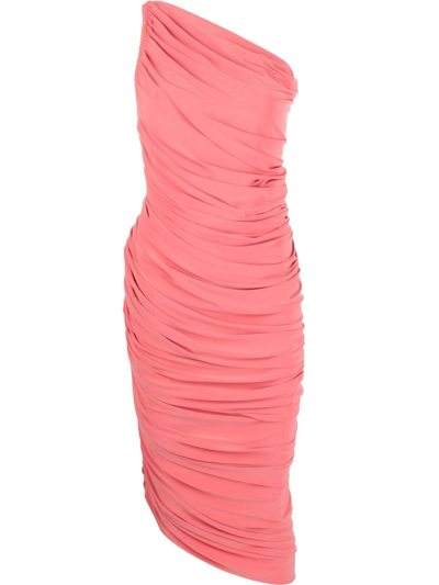 Shop Norma Kamali Diana One-shoulder Ruched Dress In Rosa