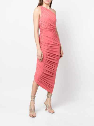 Shop Norma Kamali Diana One-shoulder Ruched Dress In Rosa