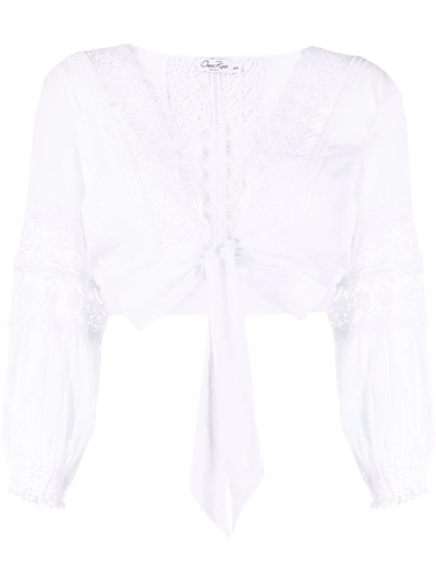 Shop Charo Ruiz Vania Lace-trim Knotted Blouse In Weiss