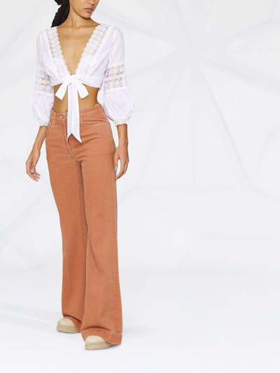 Charo Ruiz Vania Lace-trim Knotted Blouse In Weiss