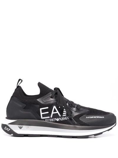 Shop Ea7 Logo-print Low-top Sneakers In Schwarz
