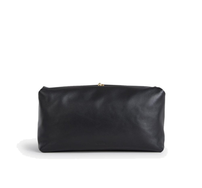Shop Jil Sander Goji Soft Logo Embossed Clutch Bag In Black