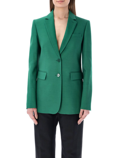 Shop Valentino Single Breasted Long Sleeved Blazer In Green