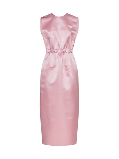 Shop Prada Logo Detailed Belted Midi Dress In Pink