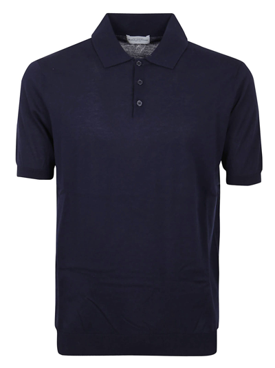 Shop Ballantyne Ultralight Cotton Polo With Ribbed Bottoms. In Nero Navy