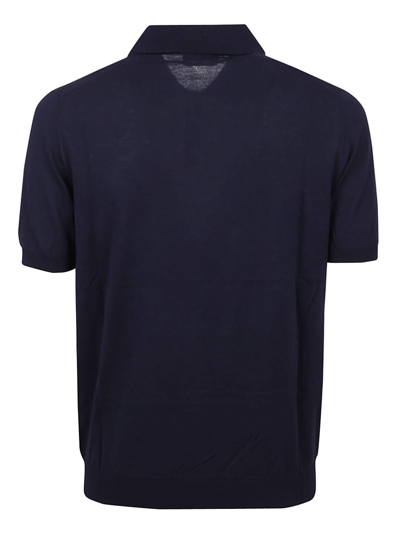 Shop Ballantyne Ultralight Cotton Polo With Ribbed Bottoms. In Nero Navy