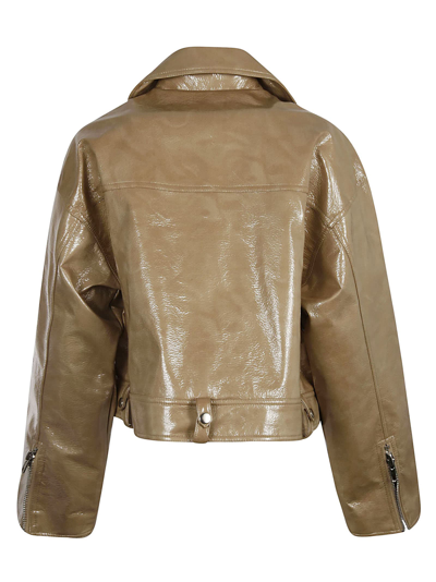 Shop Stand Studio Faux Leather Luminous Biker Jacket In Sand/white