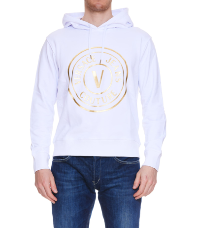 Shop Versace Jeans Couture V-emblem Motif Hoodie In White