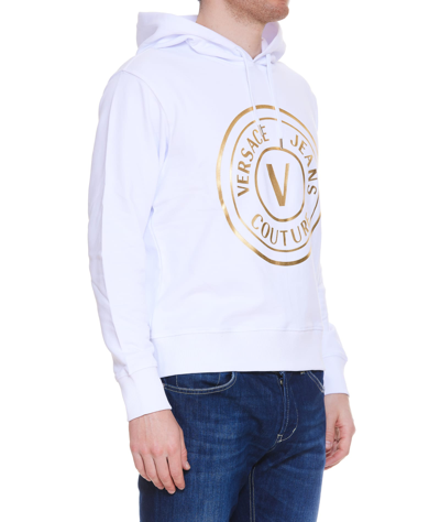 Shop Versace Jeans Couture V-emblem Motif Hoodie In White