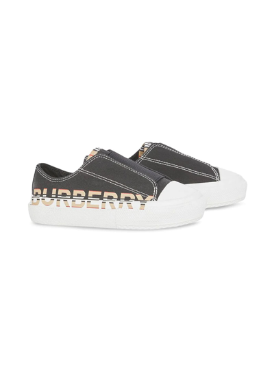 Shop Burberry Black Kids Sneakers In Nero