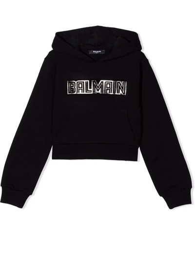 Shop Balmain Black Cotton Hoodie In Nero