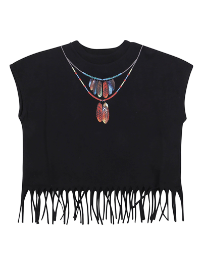 Shop Marcelo Burlon County Of Milan Feathers Necklace Fringe Top In Black Multi