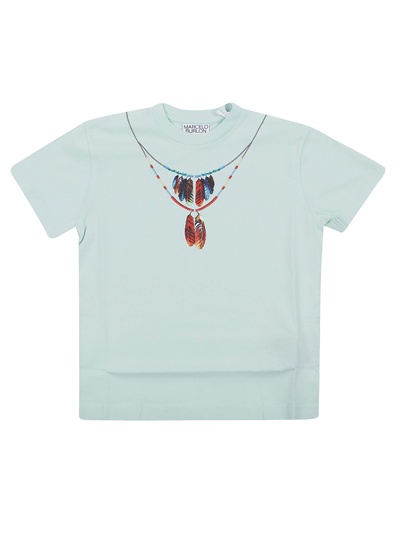 Shop Marcelo Burlon County Of Milan Feathers Necklace T-shirt S/s In Seafoam Mu