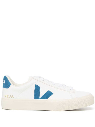 Shop Veja Mans White And Blue Vegan Leather Sneakers