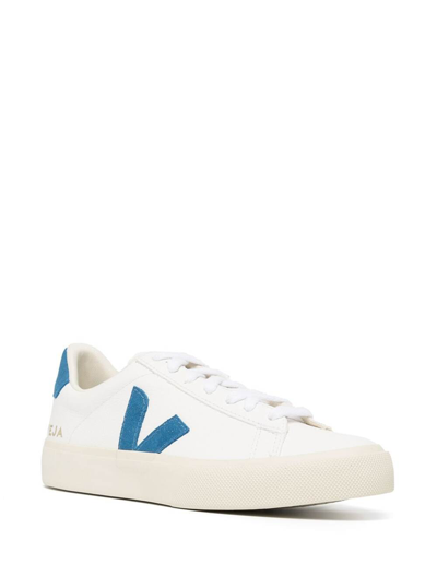 Shop Veja Mans White And Blue Vegan Leather Sneakers