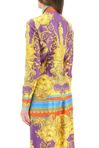 Shop Versace Barocco Goddess Silk Shirt In Gold,orange,blue