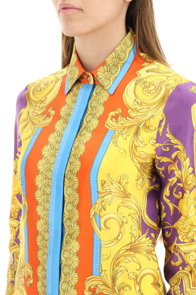 Shop Versace Barocco Goddess Silk Shirt In Gold,orange,blue