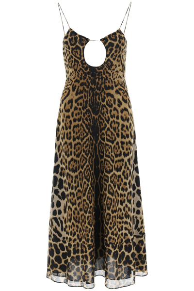 Shop Saint Laurent Leopard Print Wool Dress In Brown,black